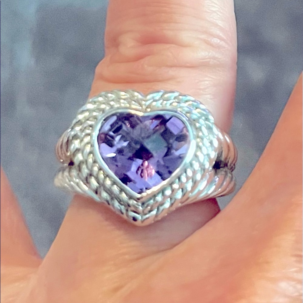 Judith Ripka Faceted Amethyst Heart Ring - Picture 1 of 6